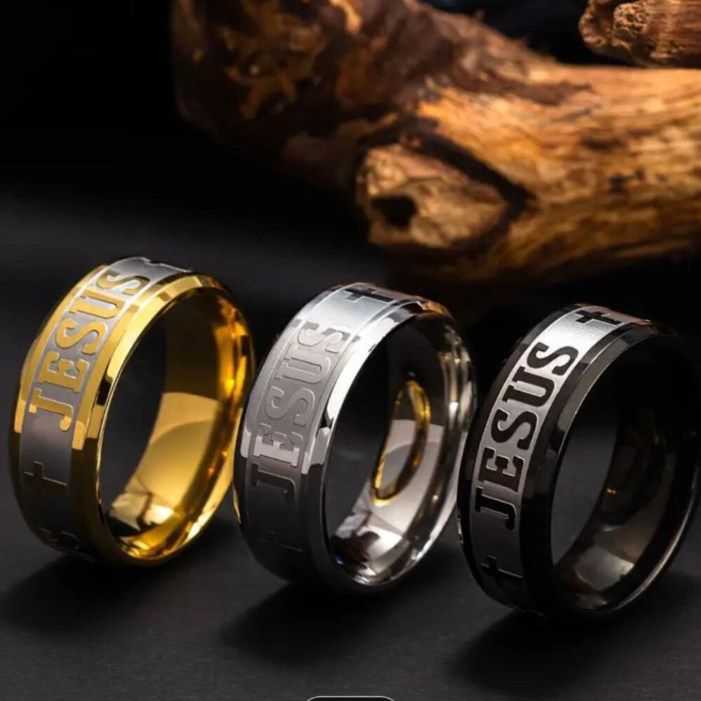 NEW - STAINLESS STEEL SIZE 7 FAITH RING - OPTION SZ7-6 - Picture 2 of 4